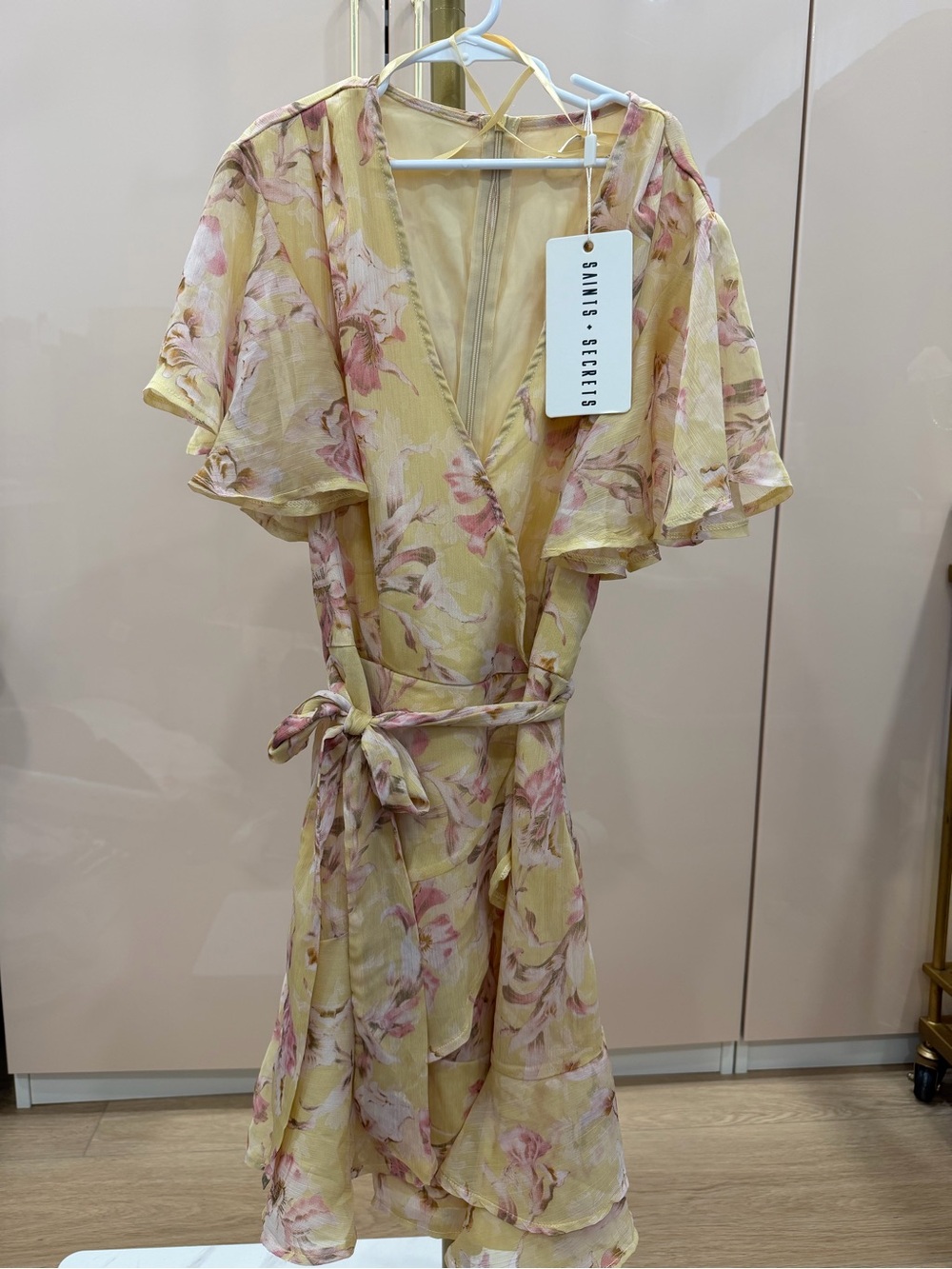 Saints + Secrets Yellow Floral Wrap Dress